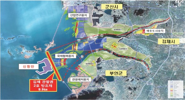 ▲새만금 방조제 관할결정 도면
