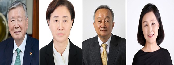 왼쪽부터 이중근(84) 대한노인회 회장(부영그룹 회장), 윤주경(66)  제 21대 국회의원/10대 독립기념관장, 강천석(77)  조선일보 고문, 장순향(65)  한양대 무용과 교수/한반도 춤 연구소 소장